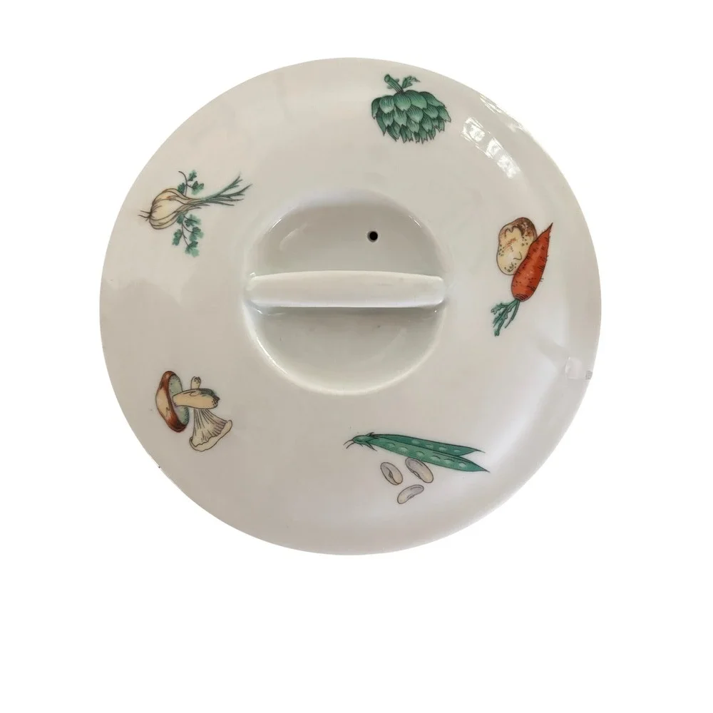Apilco Casserole Dish White Garden Vegetables Porcelaine a feu France